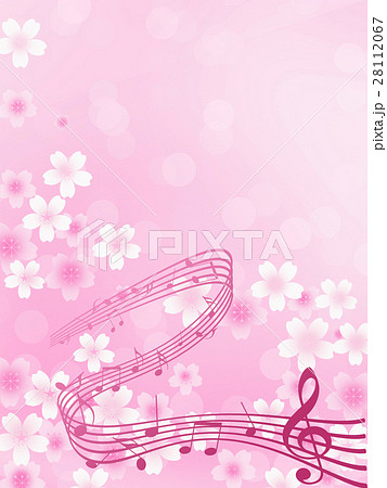 桜 音楽 和柄 譜面 五線譜 お花見 満開の桜のイラスト素材