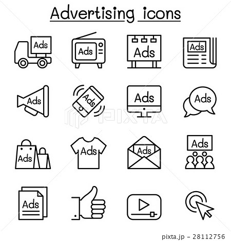 Advertisement icon set in thin line style Advertisement icon set in thin line style 28112756