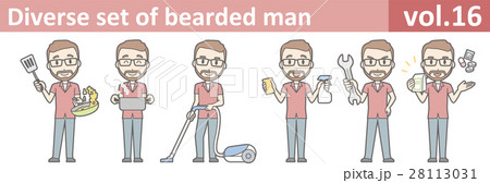 メガネをかけて髭を生やした男性のイラストvol.16 28113031