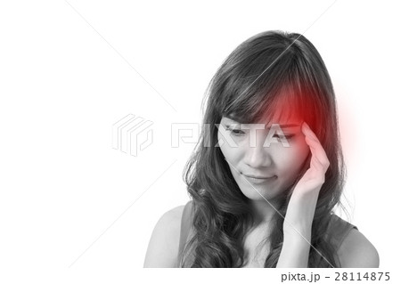 sick woman with headache, migraine, stress 28114875