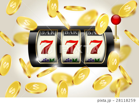 Slot machine lucky seven and falling golden coins 28118259
