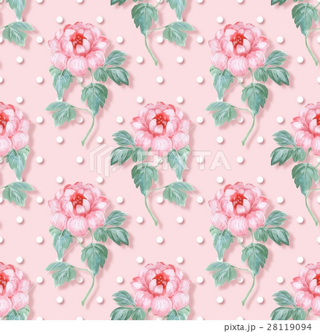 Seamless pattern 3. Pink flowers. Polka dot  28119094