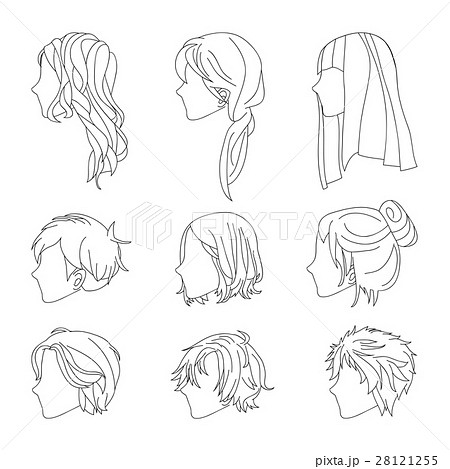 Hairstyle Side View Man and Woman Hair Drawing Set - Stock Illustration  [28121255] - PIXTA