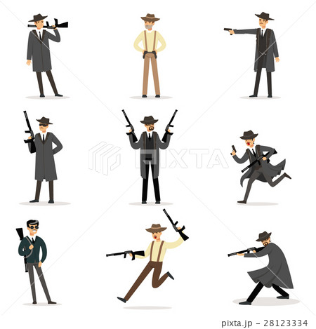 American Mafia Mob Members Of 30s Set Of Cartoonのイラスト素材