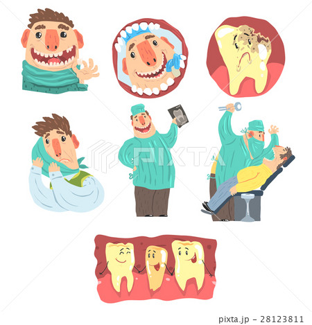 Funny Cartoon Dentist And Patient Illustration Set - Stock Illustration  [28123811] - PIXTA