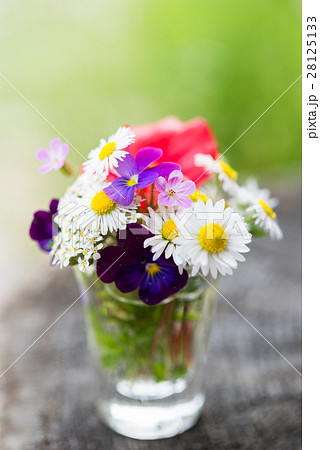 Bouquet of colourful garden flowers in a glass Bouquet of colourful garden flowers in a glass 28125133