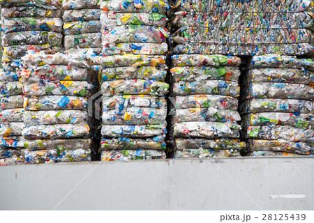 Close up compressed plastic cans for recycle Close up compressed plastic cans for recycle 28125439