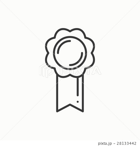 Gold medal award with ribbon. Winner line thin Gold medal award with ribbon. Winner line thin 28133442