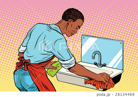 Home cleaning washing kitchen sinks, man works Home cleaning washing kitchen sinks, man works 28134469
