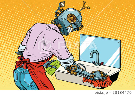 Home cleaning washing kitchen sinks, robot works Home cleaning washing kitchen sinks, robot works 28134470