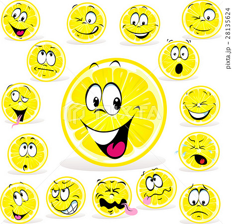 Lemon Cartoon With Many Expressionsのイラスト素材