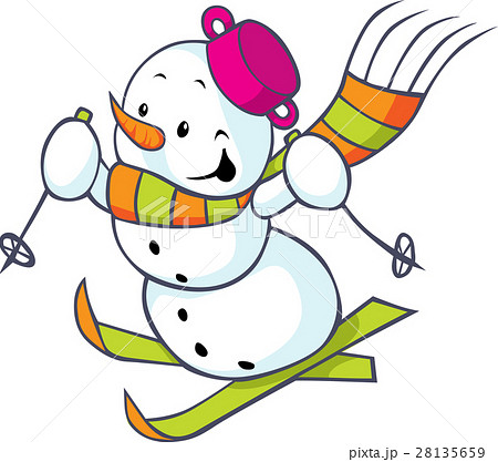 Cheerful snowman on skis Cheerful snowman on skis 28135659