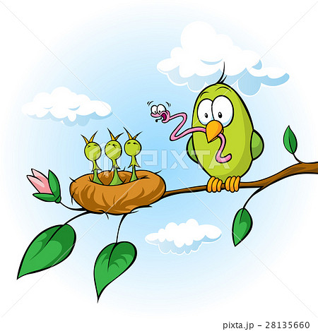 spring illustration of bird feeding hungry chicks spring illustration of bird feeding hungry chicks 28135660