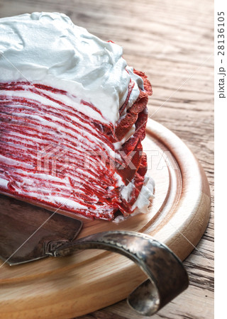 Red velvet crepe cake on the wooden board Red velvet crepe cake on the wooden board 28136105