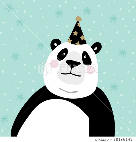Cute giant panda bear with party hat. Kids poster 28136145