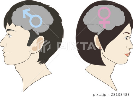 背を向けた男性と女性の脳のイラストのイラスト素材