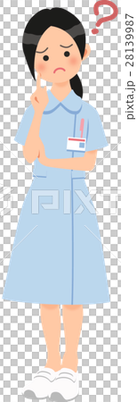 A woman wearing a blue nurse dress with his neck drawn A woman wearing a blue nurse dress with his neck drawn 28139987