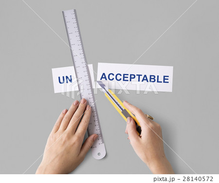 Unacceptable Unwelcome Hand Cut Word Split Concept Unacceptable Unwelcome Hand Cut Word Split Concept 28140572