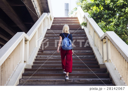 Woman Caucasian Traveler Tour Explore Stair Concept 28142067