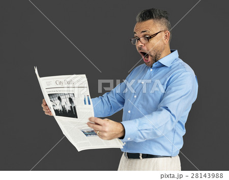 Man Surprise Stun Shock Newspaper Journal Concept Man Surprise Stun Shock Newspaper Journal Concept 28143988