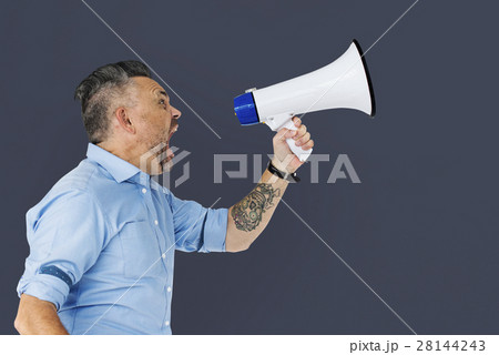Man Holding Megaphone Studio Concept Man Holding Megaphone Studio Concept 28144243