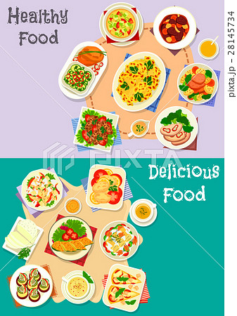 Healthy food icon set for dinner menu design Healthy food icon set for dinner menu design 28145734