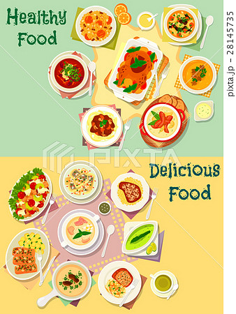 Meat, fish and mushroom dishes icon set design Meat, fish and mushroom dishes icon set design 28145735