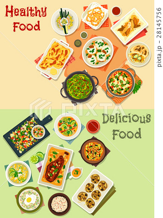Indian cuisine icon set for dinner menu design 28145756