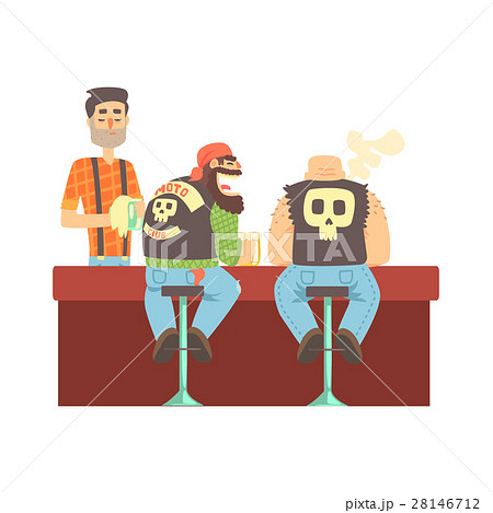 Two Bikers Chatting At The Counter In Leather 28146712