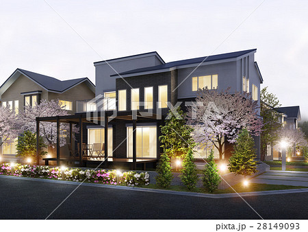 住宅夜景　桜 28149093