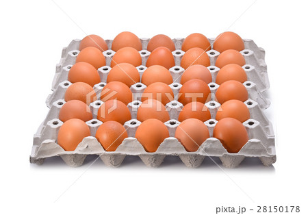 eggs in an egg carton on a white background. 28150178