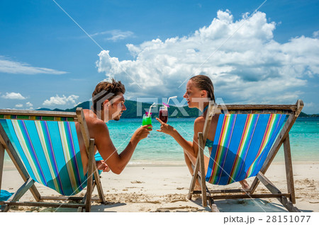 Couple in loungers on a beach at Thailand 28151077