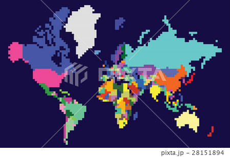 pixel map 全国 Abstract colorful pixel world map - Stock Illustration [28151894