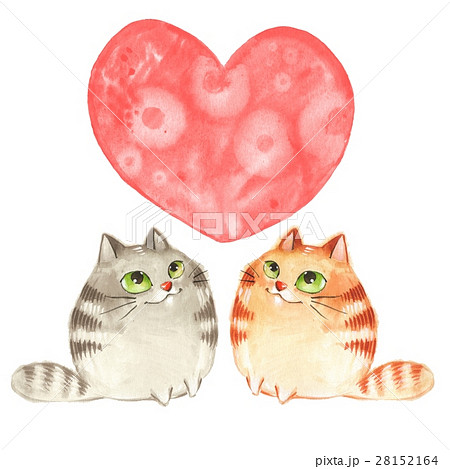 Cartoon cats. Valentine's day. Watercolor card Cartoon cats. Valentine's day. Watercolor card 28152164