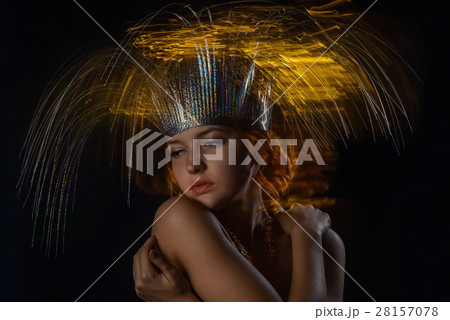 portrait of topless girl in a mixed light portrait of topless girl in a mixed light 28157078