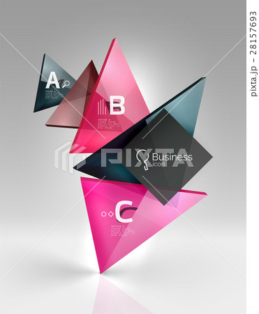 Colorful glossy glass triangle on empty 3d space Colorful glossy glass triangle on empty 3d space 28157693