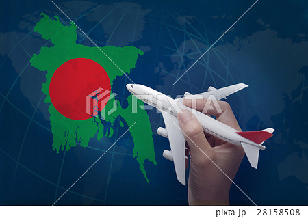 hand holding airplane with map of Bangladesh. hand holding airplane with map of Bangladesh. 28158508