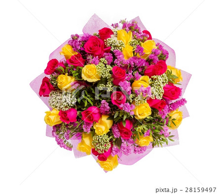 Bouquet of flowers top view on white background 28159497