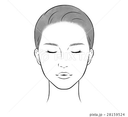 女性の顔 正面 目を閉じる モノクロ加工用 のイラスト素材