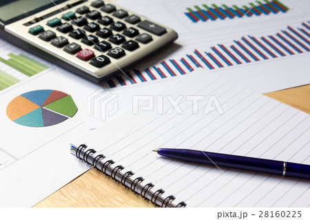 Blank note book with financial graph, calculator 28160225