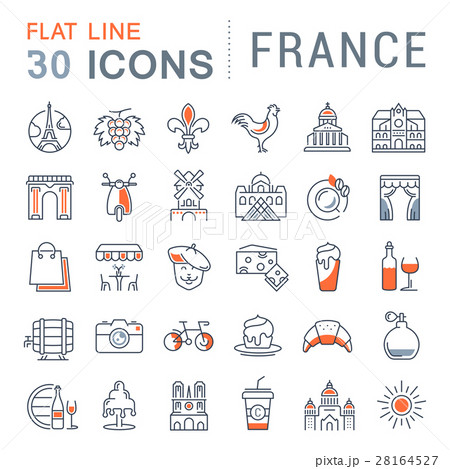 Set Vector Flat Line Icons France and Paris 28164527