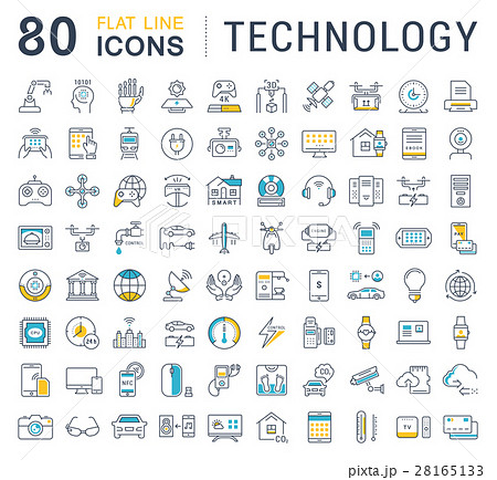 Set Vector Flat Line Icons Technology Set Vector Flat Line Icons Technology 28165133