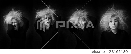 Few emotions shown by woman in black and white. Few emotions shown by woman in black and white. 28165180