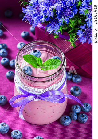 yogurt with blueberries and mint yogurt with blueberries and mint 28165619