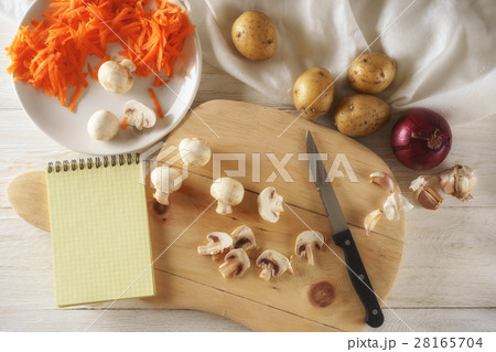 ingredients for soup and notepad 28165704