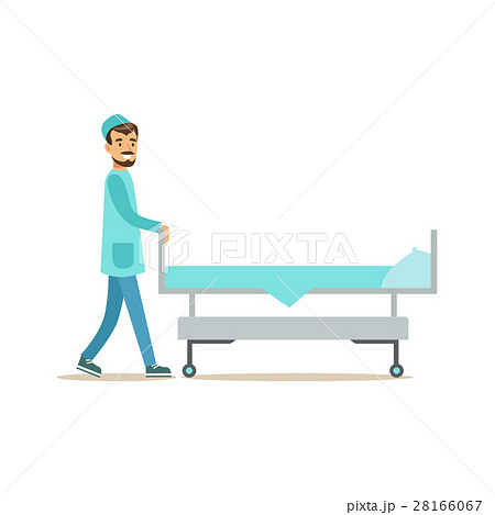 Man Nurse Rolling An Empty Hospital Bed, Hospital 28166067