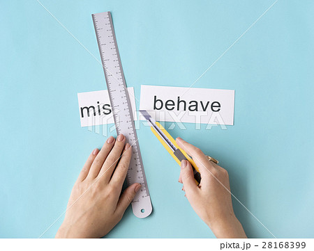 Misbehave Impolite Hands Cut Word Split Concept 28168399