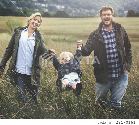 Family Parents Holding Hands Boy Swinging Concept 28170161