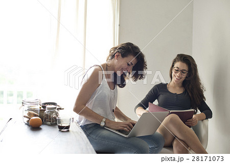 Lesbian Couple Together Indoors Concept Lesbian Couple Together Indoors Concept 28171073