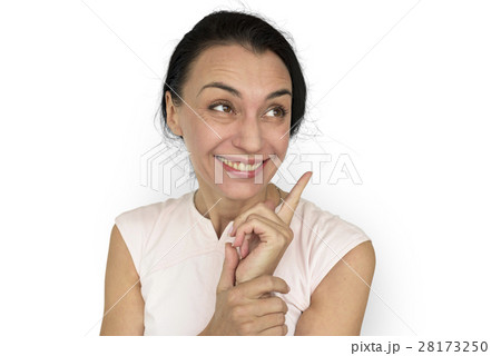 Women Adult Smile Pointing Concept Women Adult Smile Pointing Concept 28173250